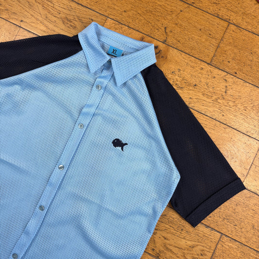 Vintage Fishbone Blue Surfwear Polo Mesh T-Shirt - L