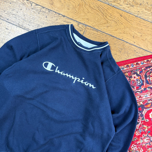 Vintage Navy Champion Embroidered Sweatshirt - M