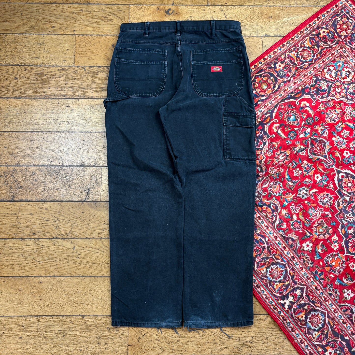 Vintage Dickies Black Double Knee Workwear Carpenter Baggy Trousers - 36