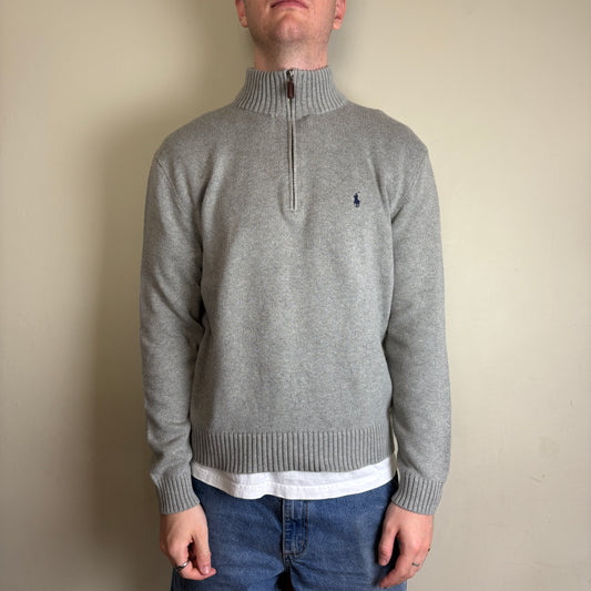 Vintage Ralph Lauren Grey Quarter Zip Knit Embroidered Sweatshirt - L