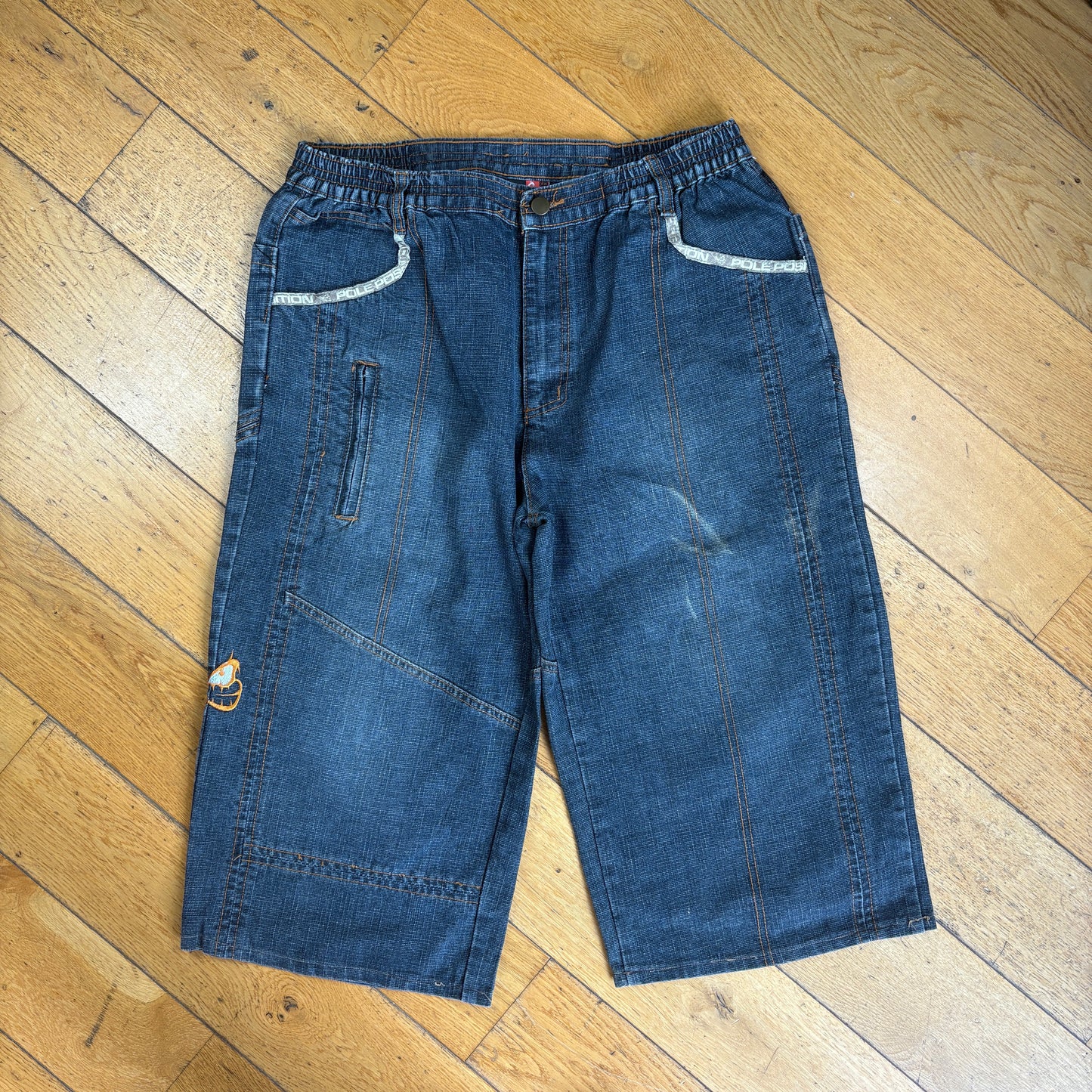 Vintage Pole Position Embroidered Hip Hop Blue Baggy Shorts Jorts - 32