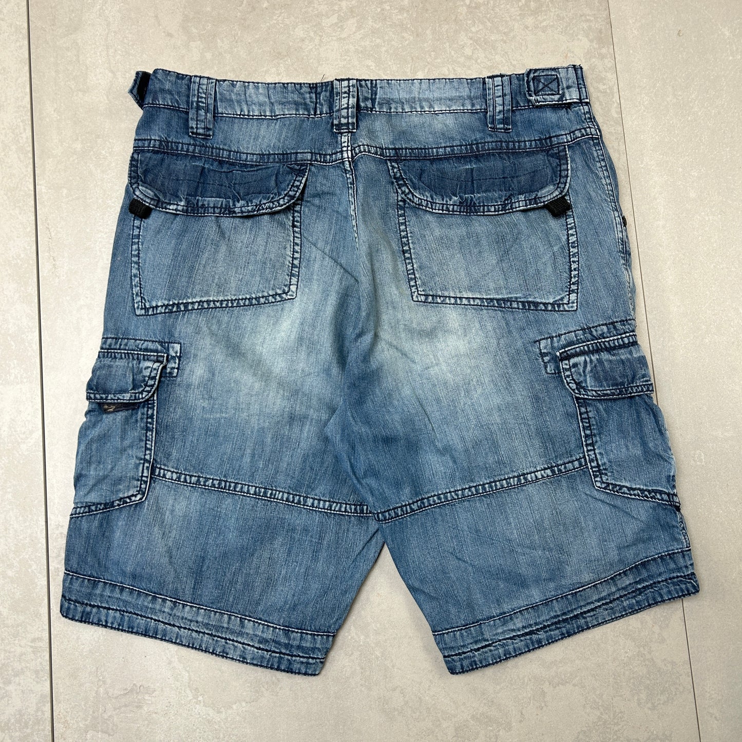 Vintage Hip Hop Double Knee Blue Cargo Baggy Shorts Jorts - 34