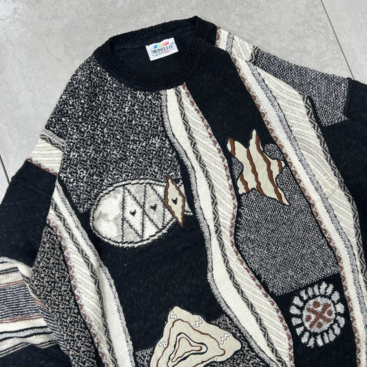 Vintage Coogi Style Italian Chunky Knit Black Jumper - XL