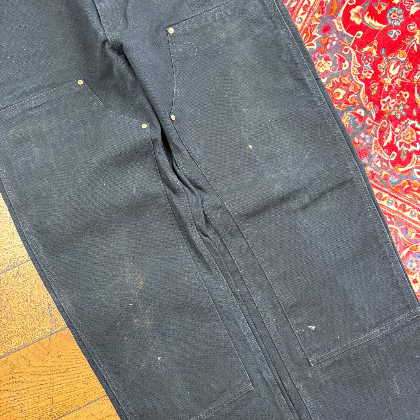 Vintage Carhartt Black Double Knee Workwear Carpenter Baggy Trousers - 36