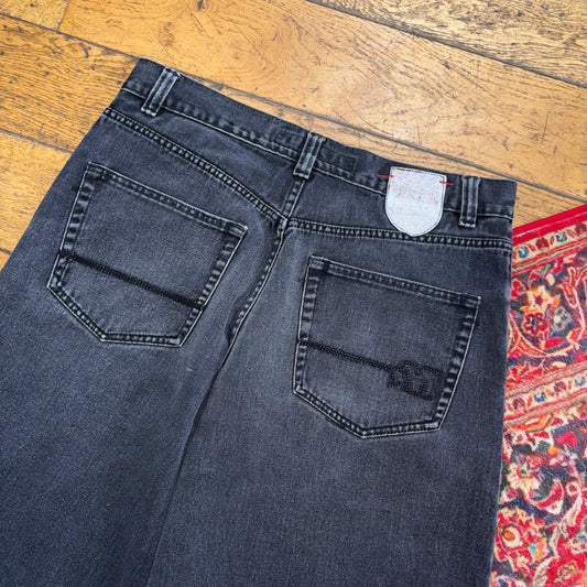 Vintage Mecca Black Embroidered Y2K Hip Hop Baggy Shorts Jorts - 36
