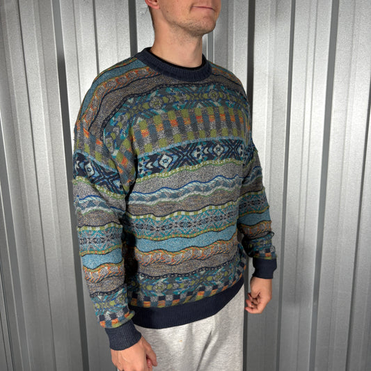 Blue Coogi Style Knit Pattern Jumper - M