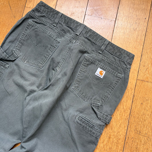 Vintage Carhartt Workwear Carpenter Grey Khaki Baggy Trousers - Size 16