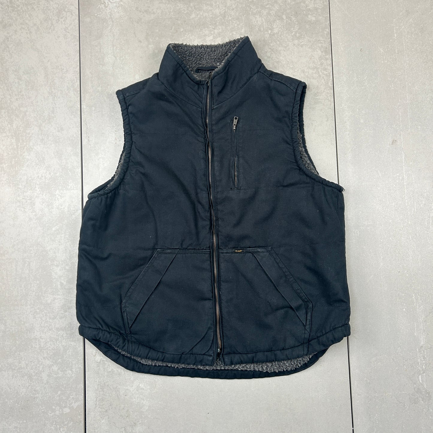 Vintage Lee Fleece Lined Workwear Gilet Vest Black - L