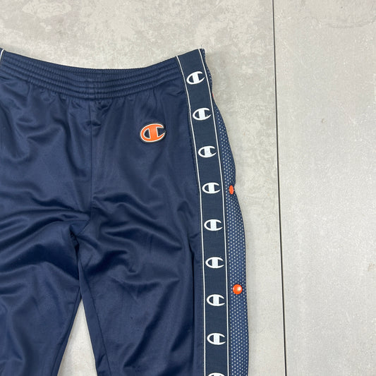 Vintage Champion Slim Navy Popper Tracksuit Track Pants Bottoms - M