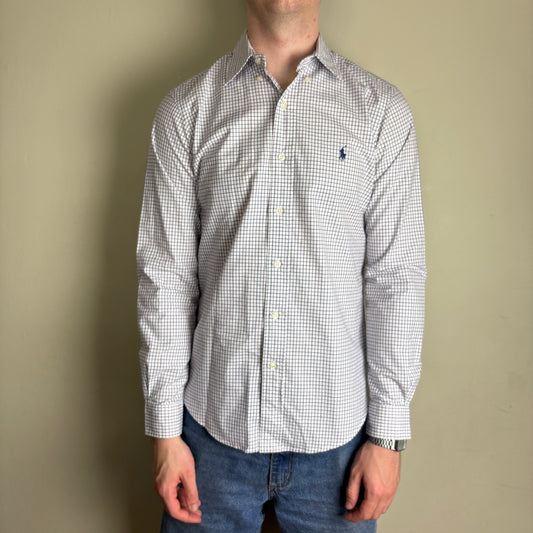 Vintage Ralph Lauren Purple White Check Plaid Embroidered Shirt - S