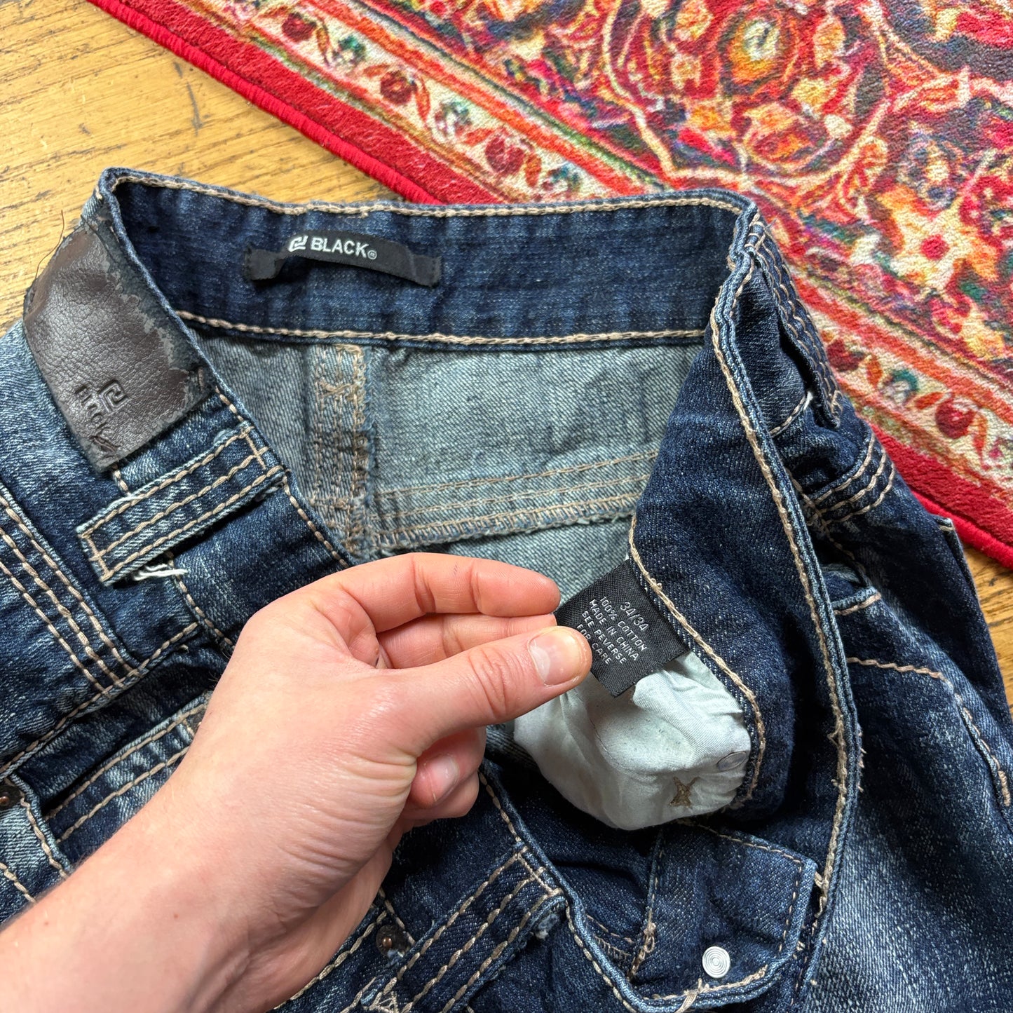 Vintage Blue Bootcut Embroidered Y2K Hip Hop Baggy Jeans - 36