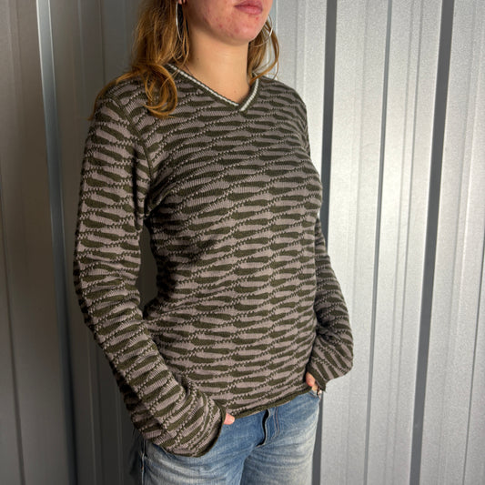 Vintage Armani Brown Pattern Womens Knit Jumper - M