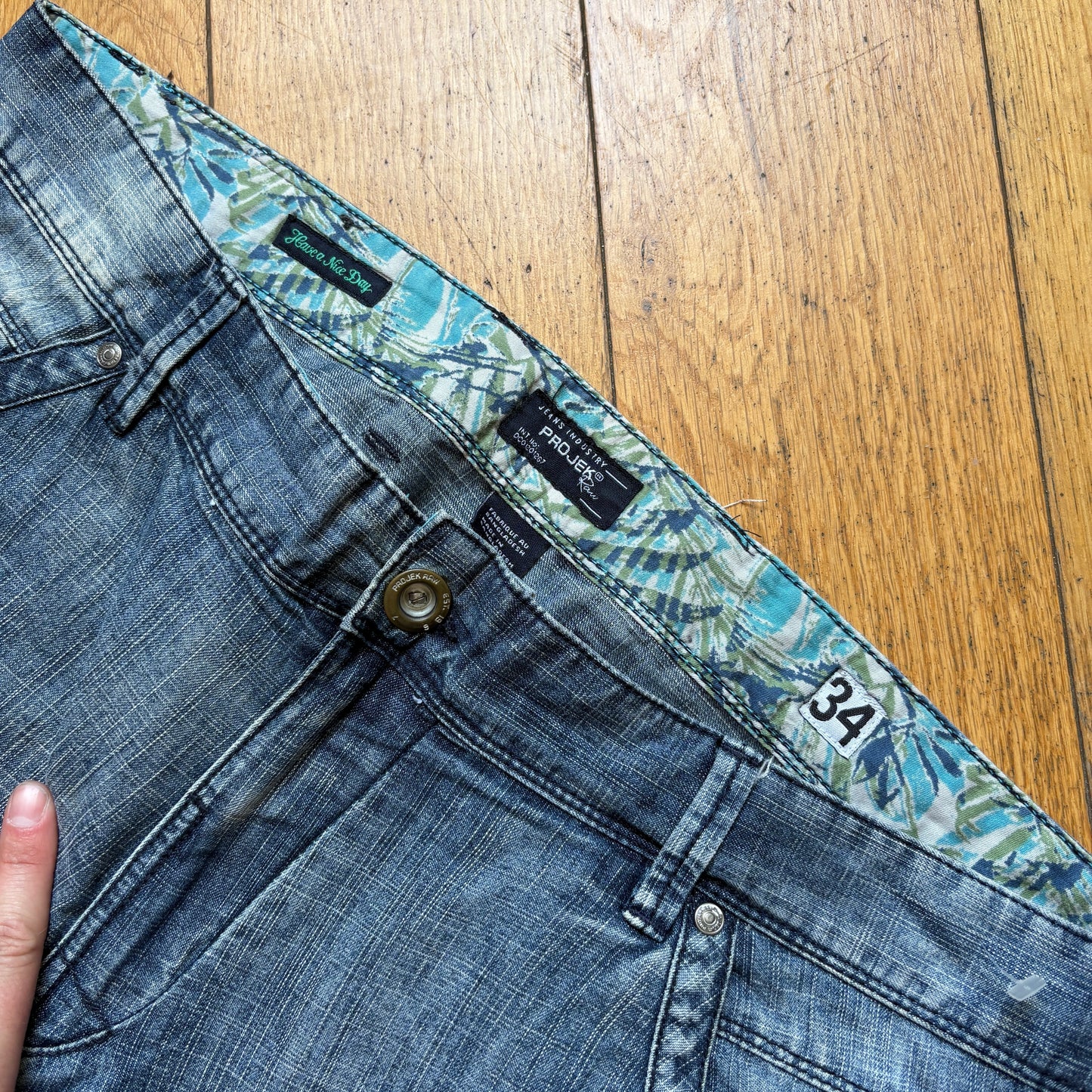 Vintage Double Knee Blue Hip Hop Shorts Jorts - 36