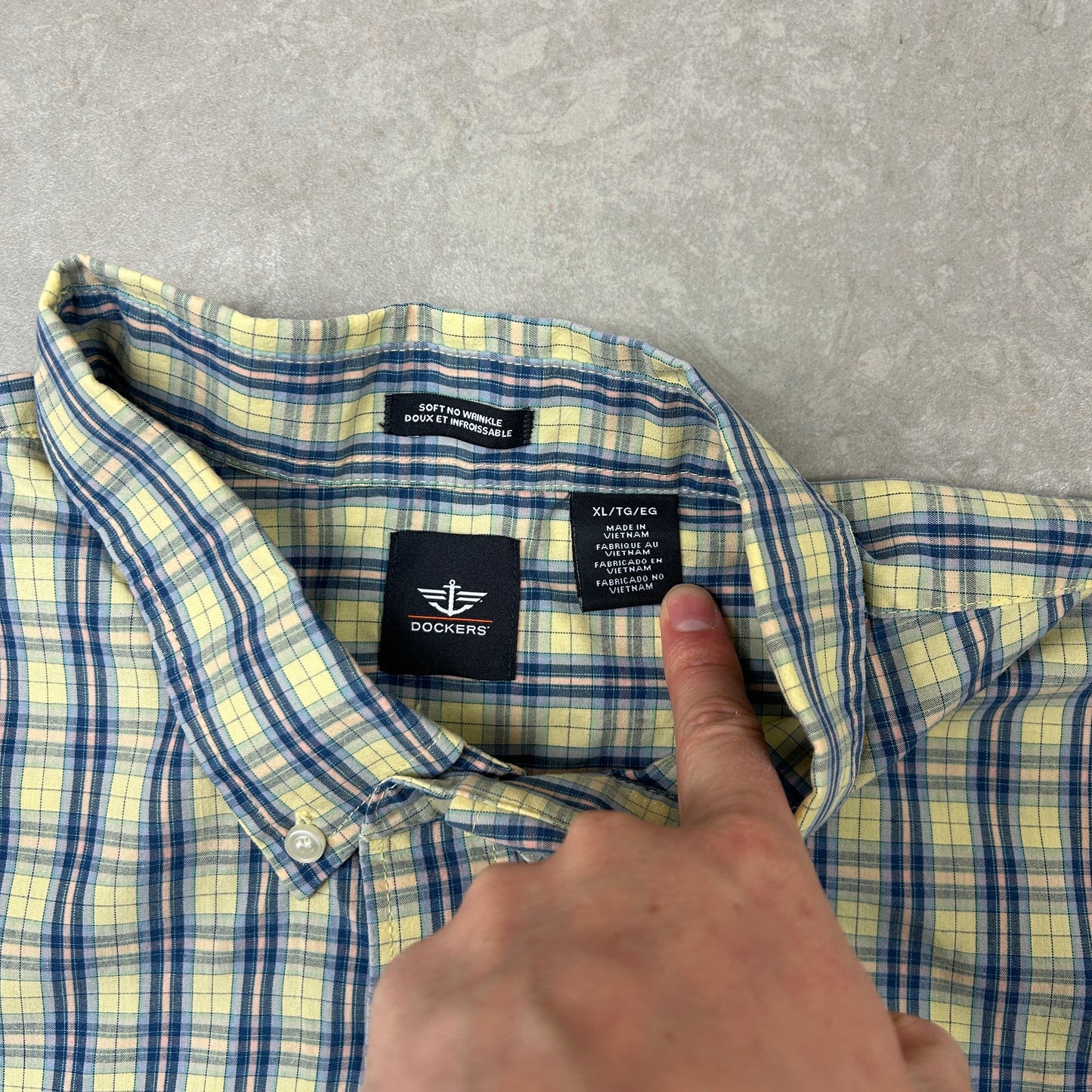 Vintage Dockers Blue Yellow Check Short Sleeve Shirt - XL
