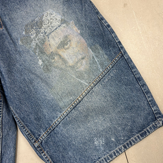 Vintage Tupac Hip Hop Baggy Shorts Blue Jorts - 38