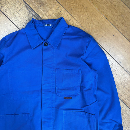 Vintage French Chore Workwear Jacket Blue Overcoat - S