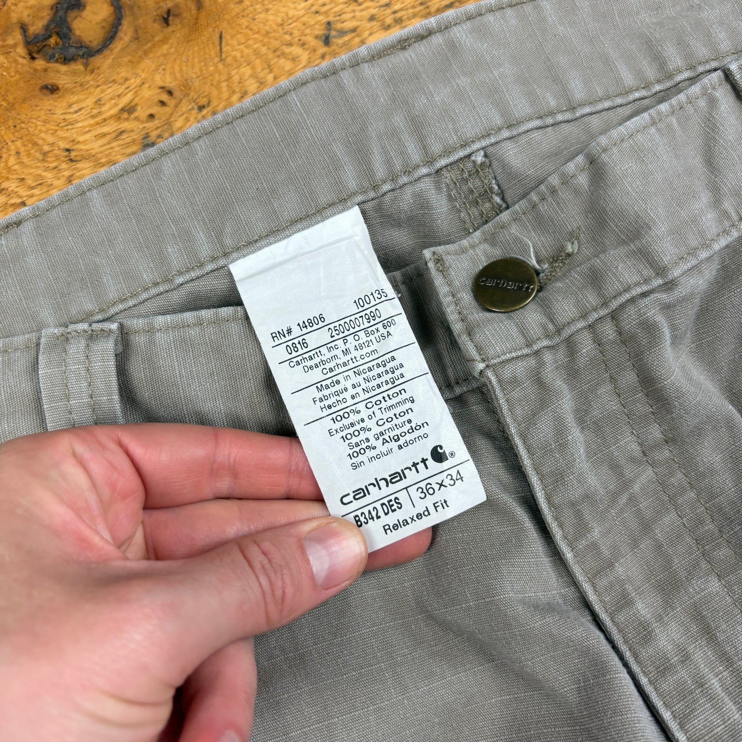 Vintage Carhartt Cream Double Knee Cargo Workwear Carpenter Baggy Trousers - 36