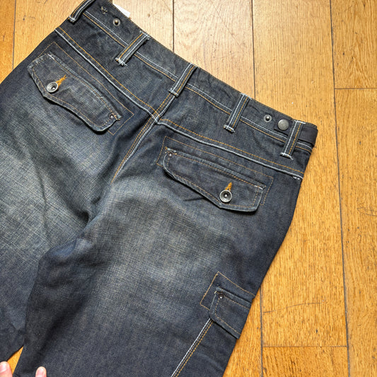 Vintage Embroidered Hip Hop Cargo Black Baggy Shorts Jorts - 32