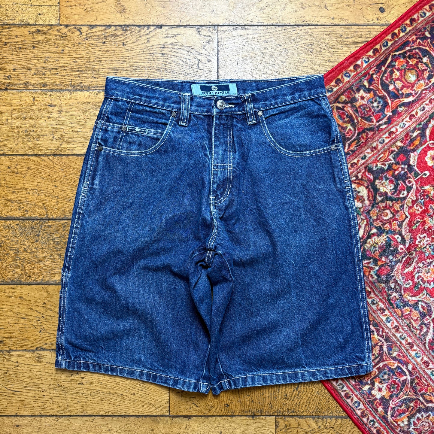 Vintage Southpole Blue Y2K Embroidered Hip Hop Baggy Shorts Jorts - 34
