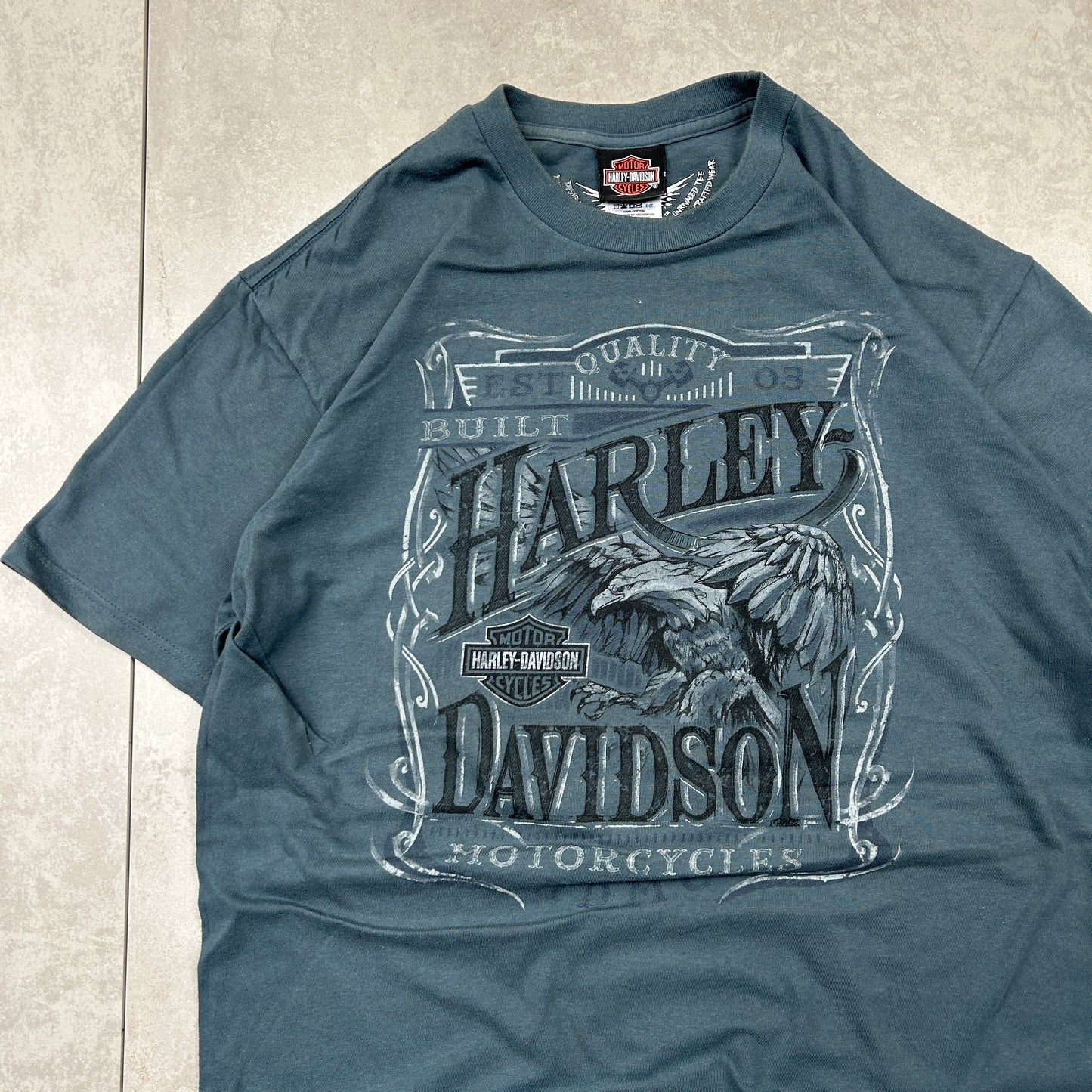 Vintage Harley Davidson Blue Motorbike Graphic T-Shirt - M