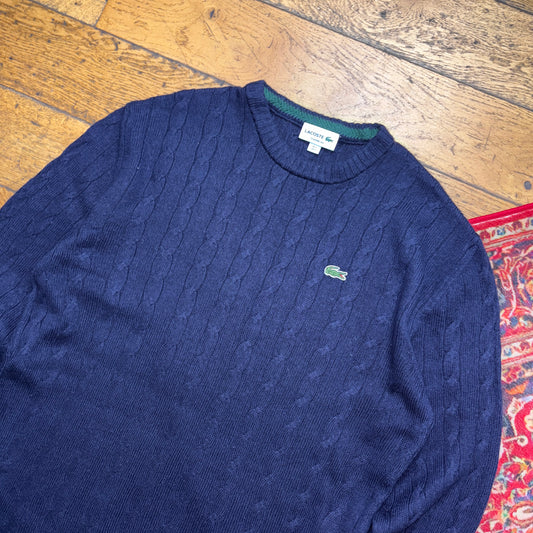 Vintage Lacoste Navy Cable Chunky Knit Jumper - M