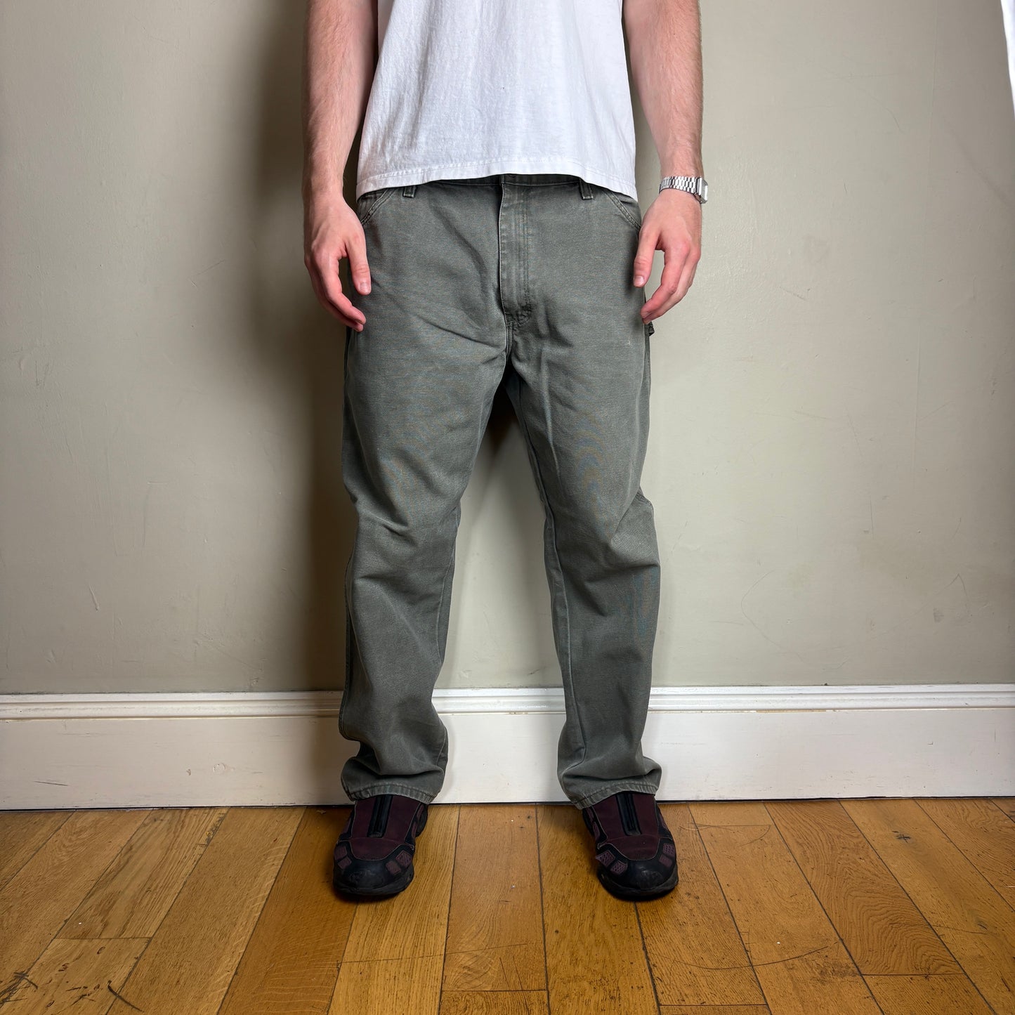 Vintage Dickies Green Khaki Workwear Carpenter Baggy Trousers - 36S
