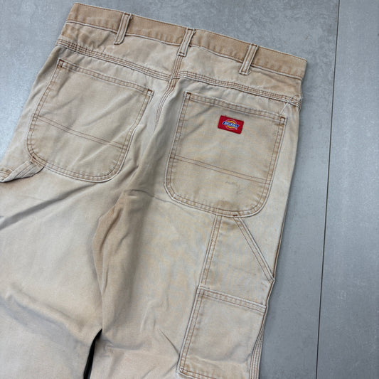 Vintage Dickies Workwear Cream Brown Carpenter Baggy Trousers - 32