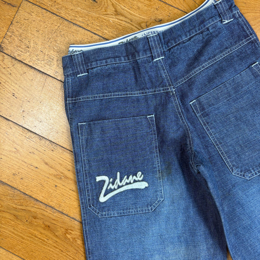 Vintage Zinedine Zidane Embroidered Hip Hop Blue Baggy Shorts Jorts - 28