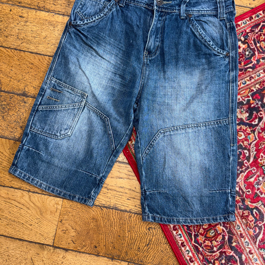 Vintage Blue Double Knee Denim Shorts - 32