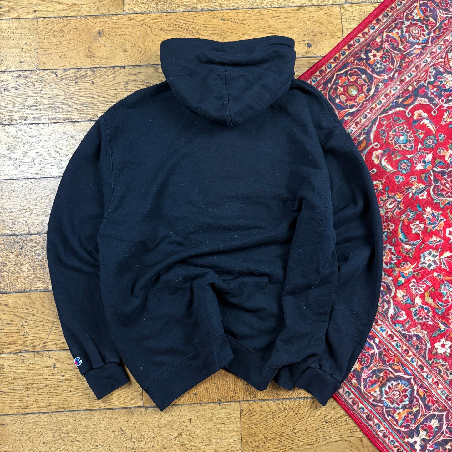 Vintage Champion Black USA College Embroidered Hoodie Sweatshirt - XL