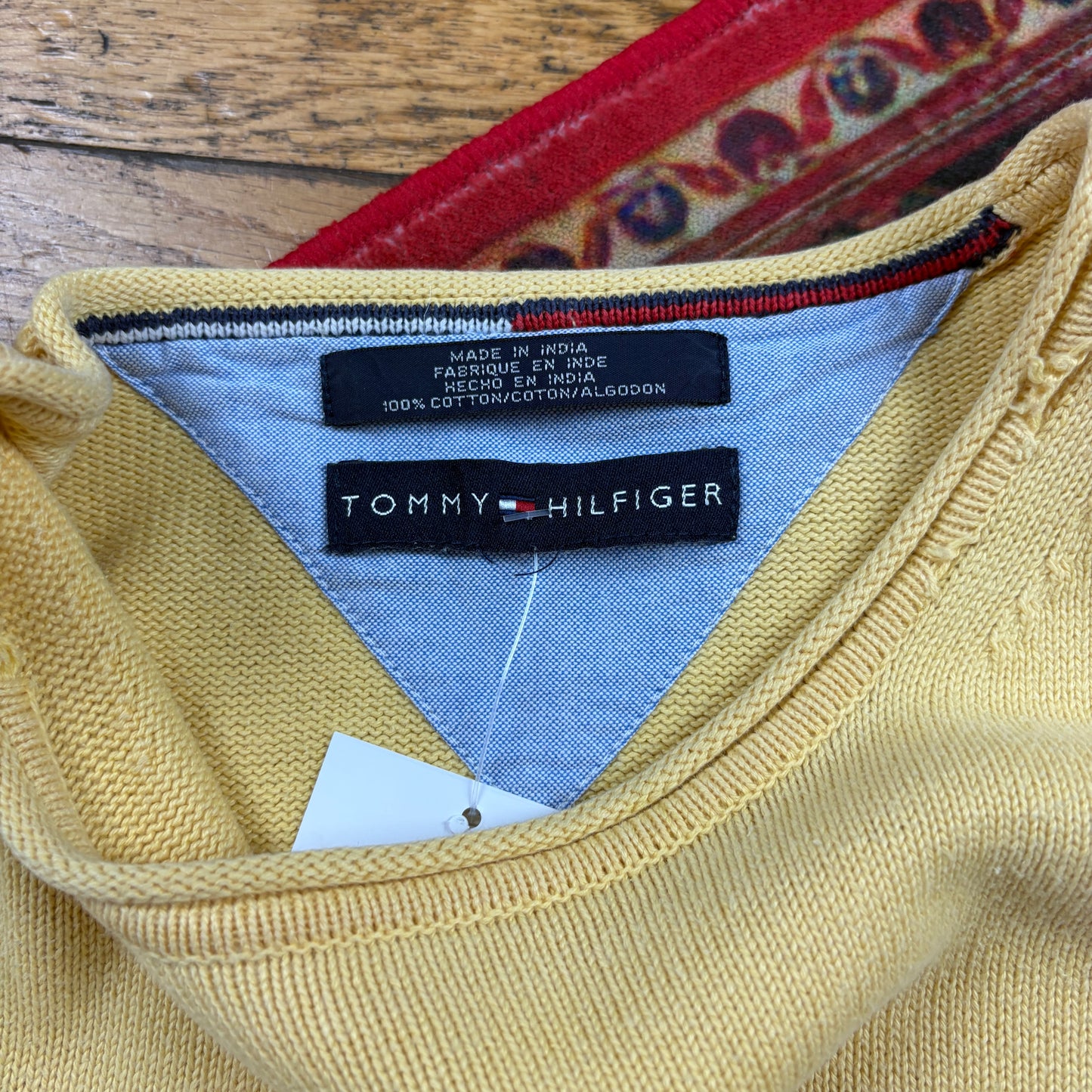 Vintage Tommy Hilfiger Yellow Embroidered Stripe Knit Jumper - XL