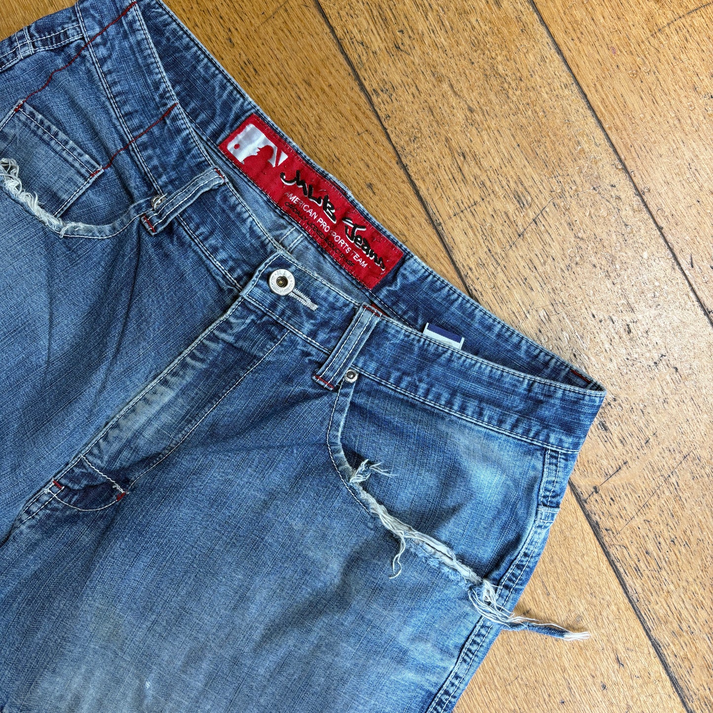 Vintage MLB Embroidered Hip Hop Baggy Blue Shorts Jorts - 34