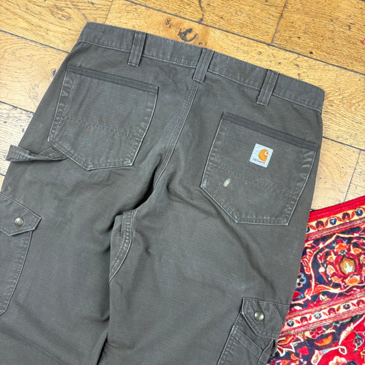 Vintage Carhartt Brown Double Knee Cargo Workwear Carpenter Baggy Trousers - 34