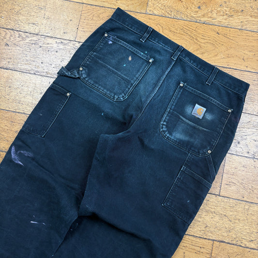 Vintage Carhartt Black Double Knee Workwear Carpenter Baggy Trousers - 36