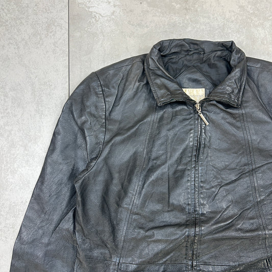 Vintage Aviator Pilot Flight Style Black Genuine Leather Bomber Jacket - L