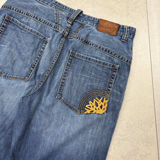 Vintage Timberland Embroidered Hip Hop Blue Baggy Shorts Jorts - 38