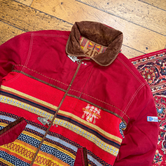 Vintage Zip Red Native American Fireman Clasp Quilted Jacket - XL