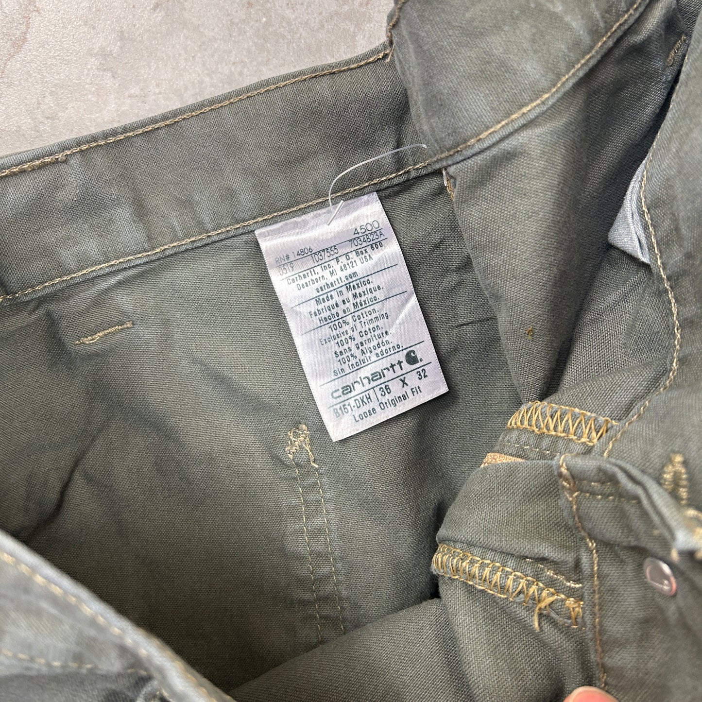 Vintage Carhartt Khaki Grey Workwear Carpenter Baggy Trousers - 36