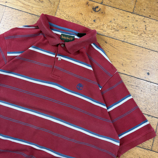 Vintage Timberland Red Stripe Polo T-Shirt - XL