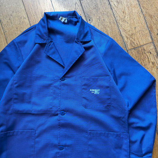 Vintage French Chore Embroidered Workwear Jacket Blue Overcoat - M