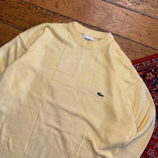 Vintage Chemiste Lacoste Yellow Cable Knit Jumper - XL
