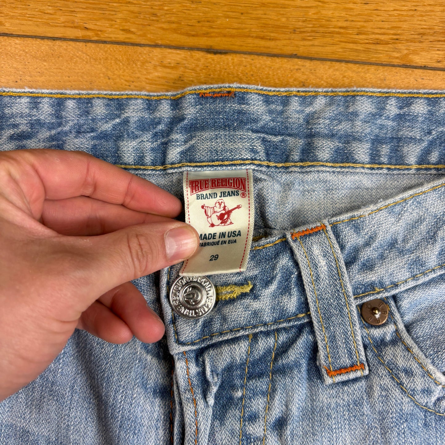 Vintage True Religion Blue Embroidered Y2K Shorts Jorts - 34