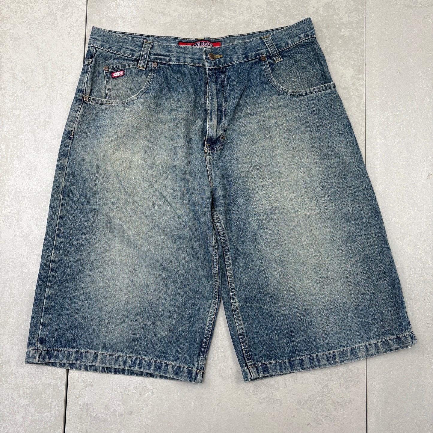 Vintage Mecca Embroidered Blue Hip Hop Baggy Shorts Jorts - 38