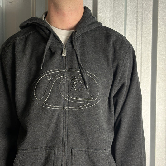 Vintage Quiksilver Y2K Surfwear Black Embroidered Zip Hoodie Sweatshirt - XL