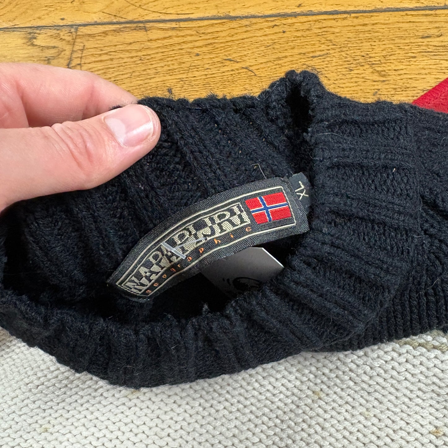 Vintage Napapijri Black Chunky Knit Jumper - S