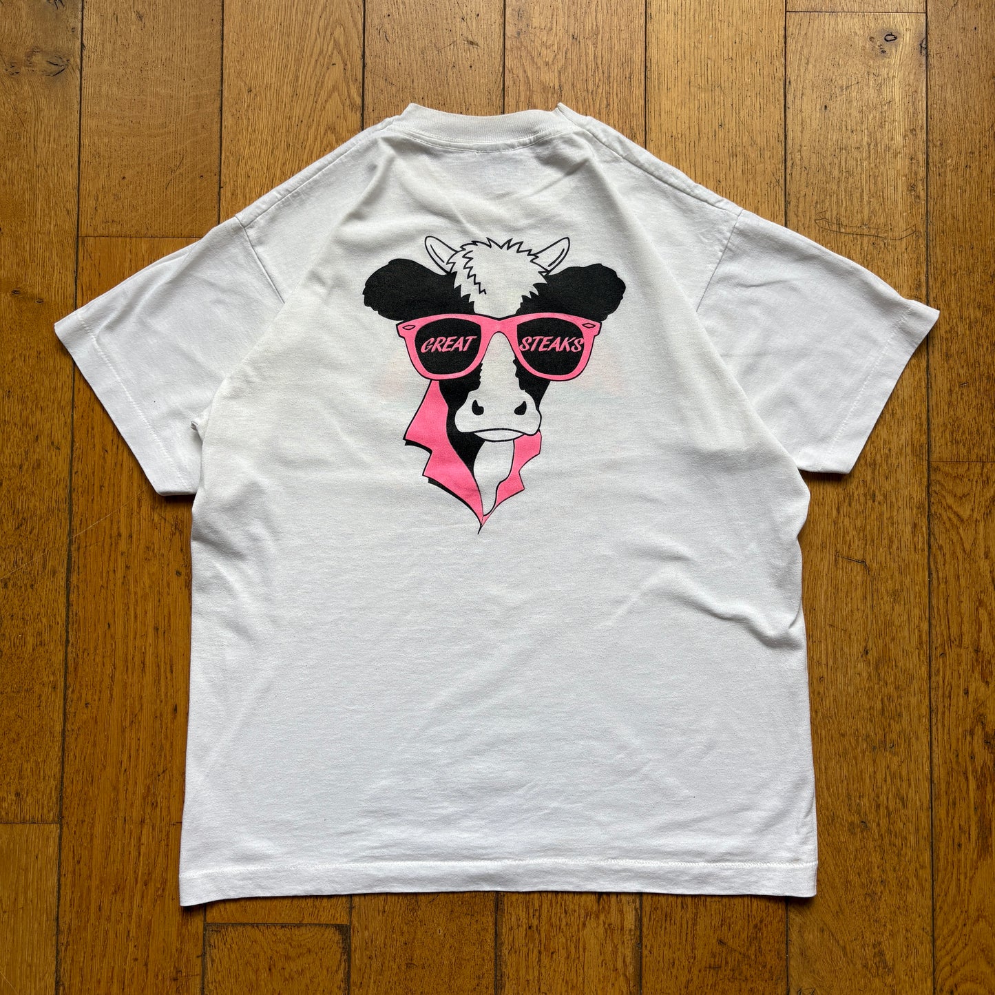 Vintage 90s Cow Single Stitch White Graphic T-Shirt - S