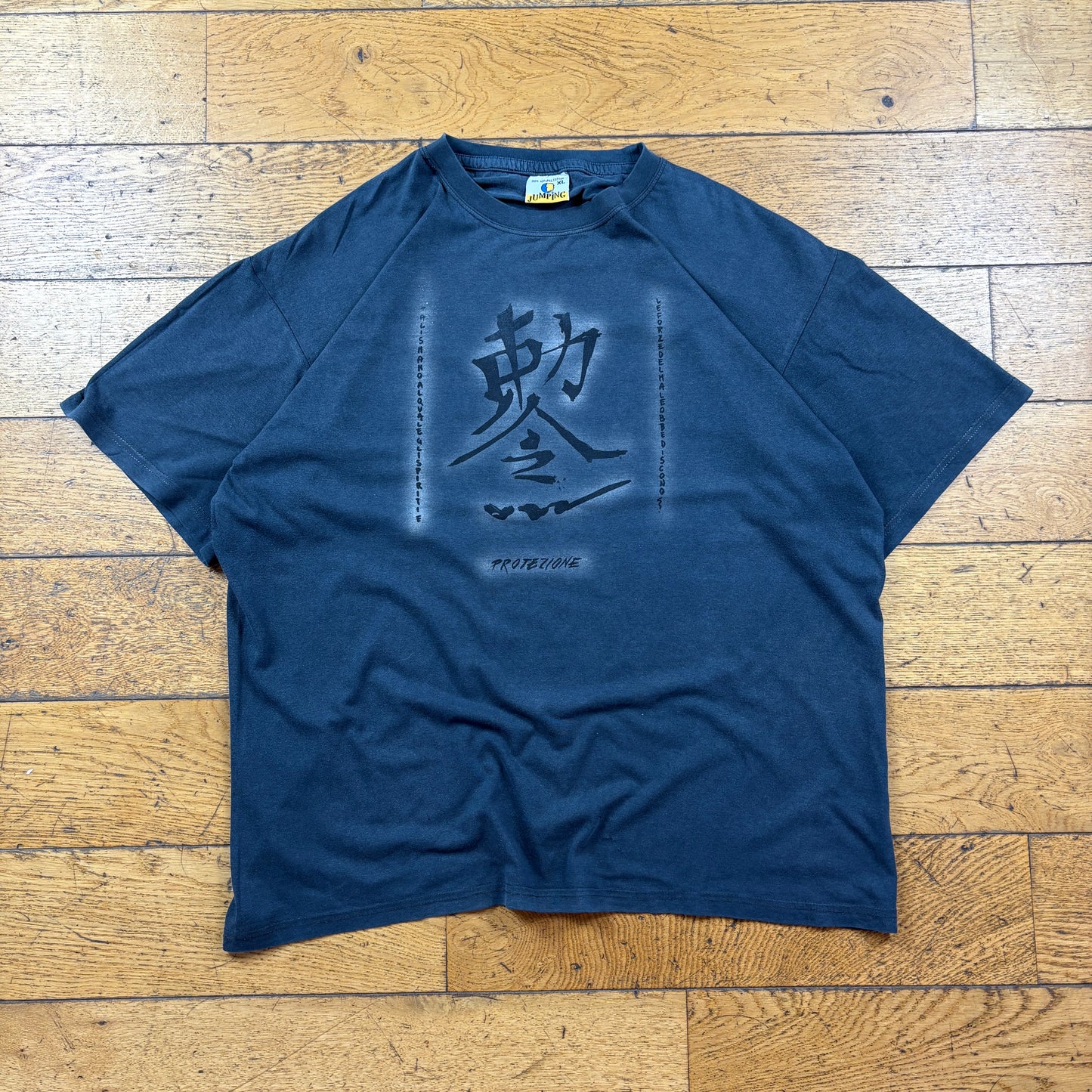 Vintage 90s Chinese Dragon Blue Grey Graphic T-Shirt - L