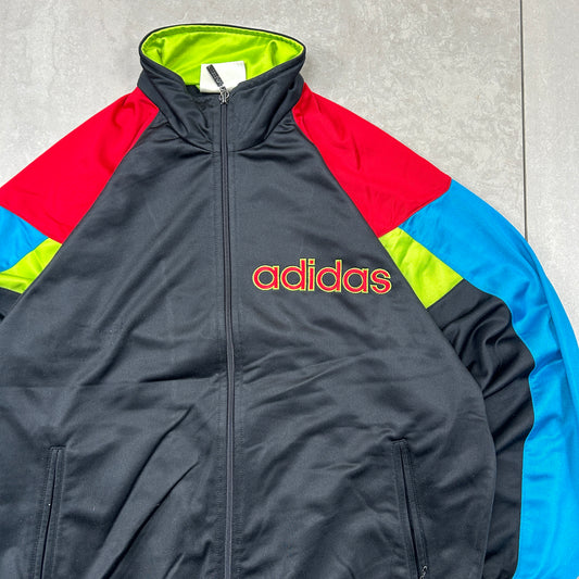 Vintage 80s Adidas Black Tracksuit Track Shell Windbreaker Jacket - M