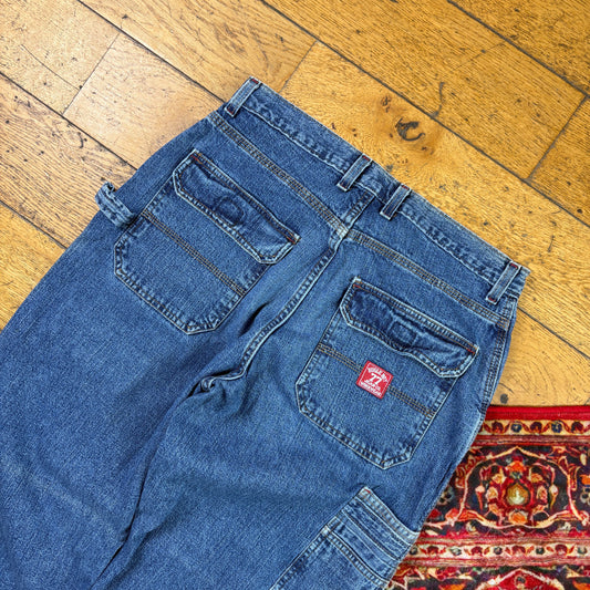 Vintage Bugle Boy Blue Cargo Embroidered Y2K Hip Hop Baggy Jeans - 34