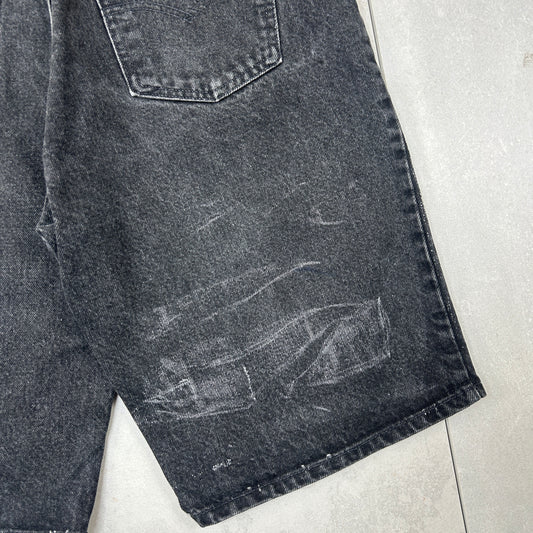 Vintage Levis 550 Baggy Black Denim Shorts - 36